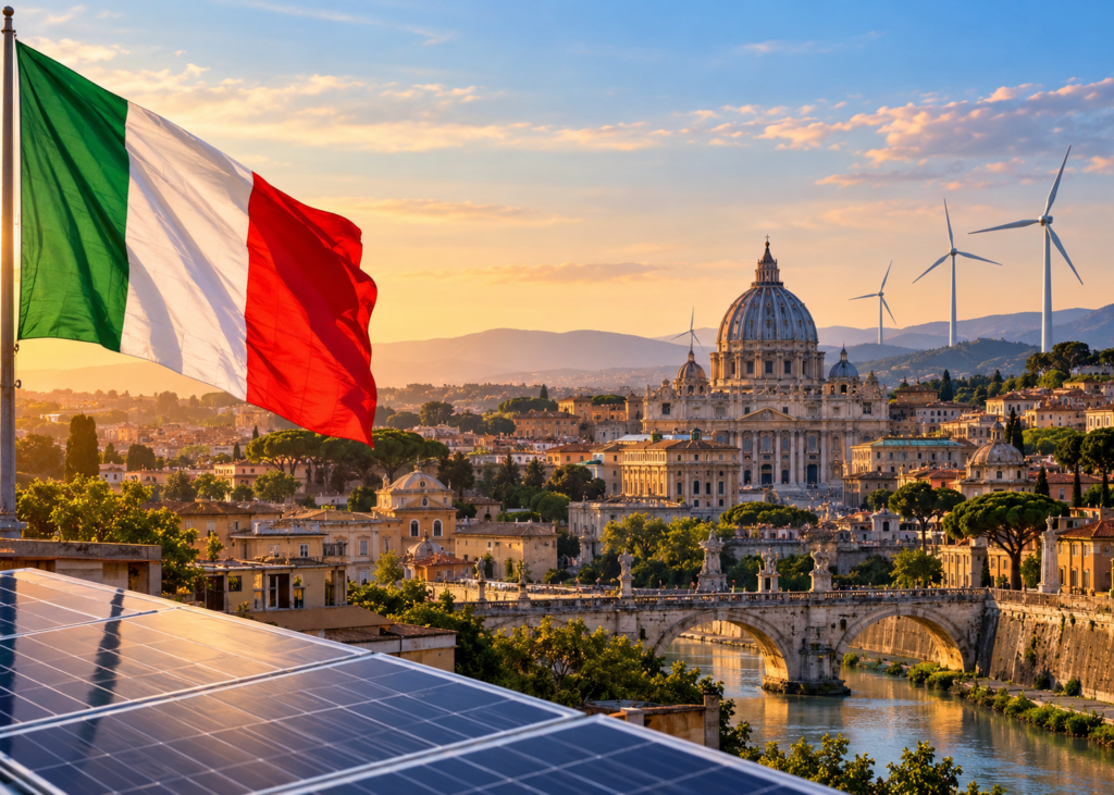 Italia y la transición ecológica: entre los compromisos climáticos europeos y la defensa de su industria italia sostenible al atardecer